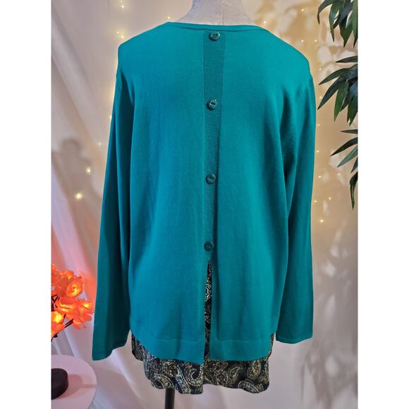 J. Jill Button Back Paisley Hem Tunic Sweater Womens Size L Green Pullover - Picture 2 of 10